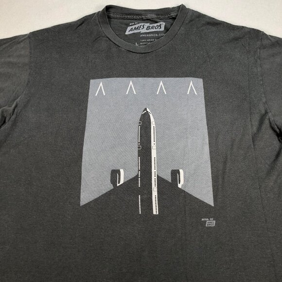 Ames Bros T‎ Shirt Men's L Gray Airplane Graphic Print 100% Cotton Monotone - Picture 4 of 10
